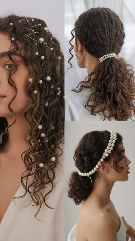 Pearl-Adorned Curly Ponytail