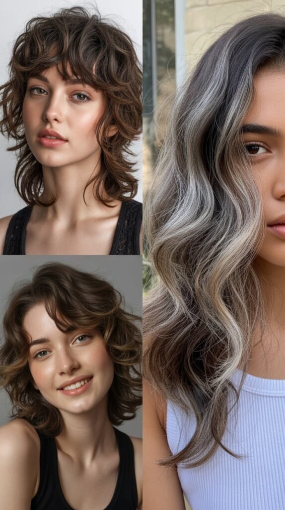 Textured Bangs with Gray Beach Waves