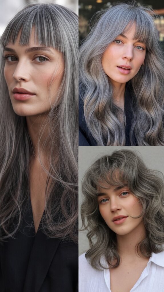 Micro Bangs with Long Gray Hair