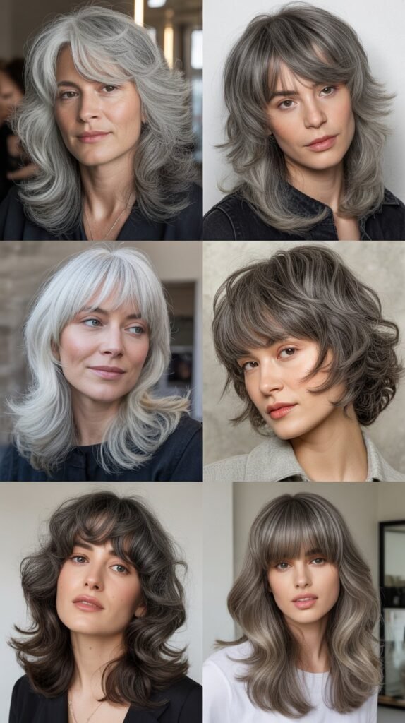 Textured Bangs with Long Gray Hair