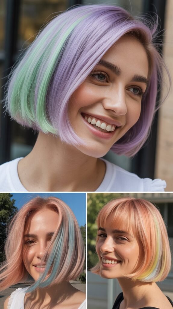  Blunt Cut With Pastel Highlights