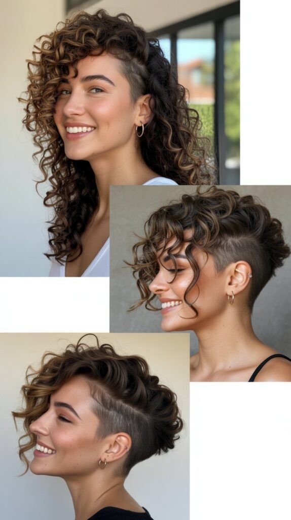 Curly Hair with Side Undercut: Asymmetrical Edge