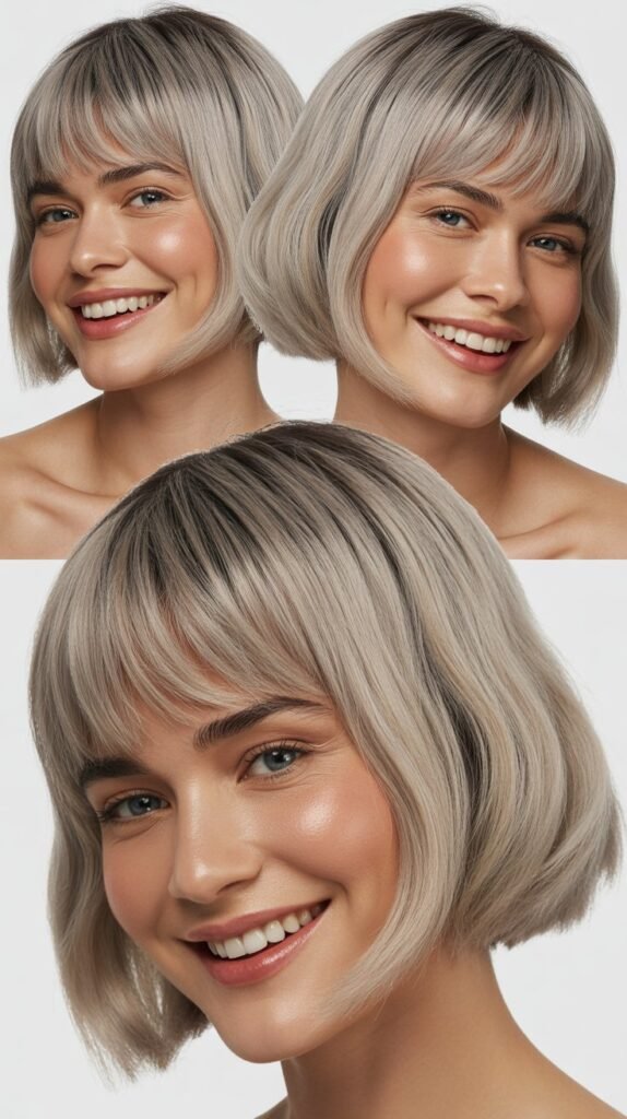Blunt Bob With Micro Bangs In Silver Gray