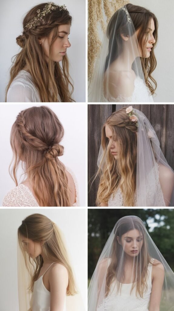 Bohemian Half-Up Styles With Flowing Veils