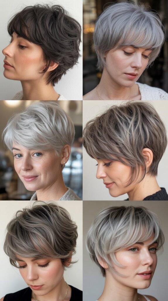 Wispy Bangs with Gray Pixie