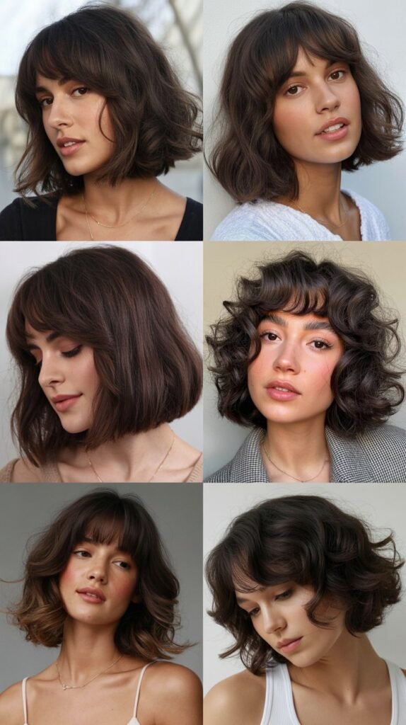  Dark Chocolate Brown Bob with Curtain Bangs