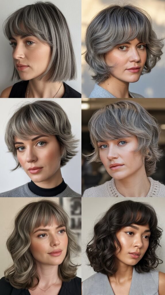  Baby Bangs with Gray Layers