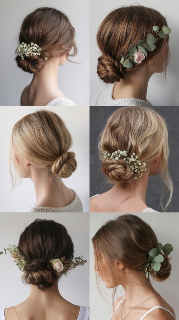  Low Twisted Chignon with Floral Accent