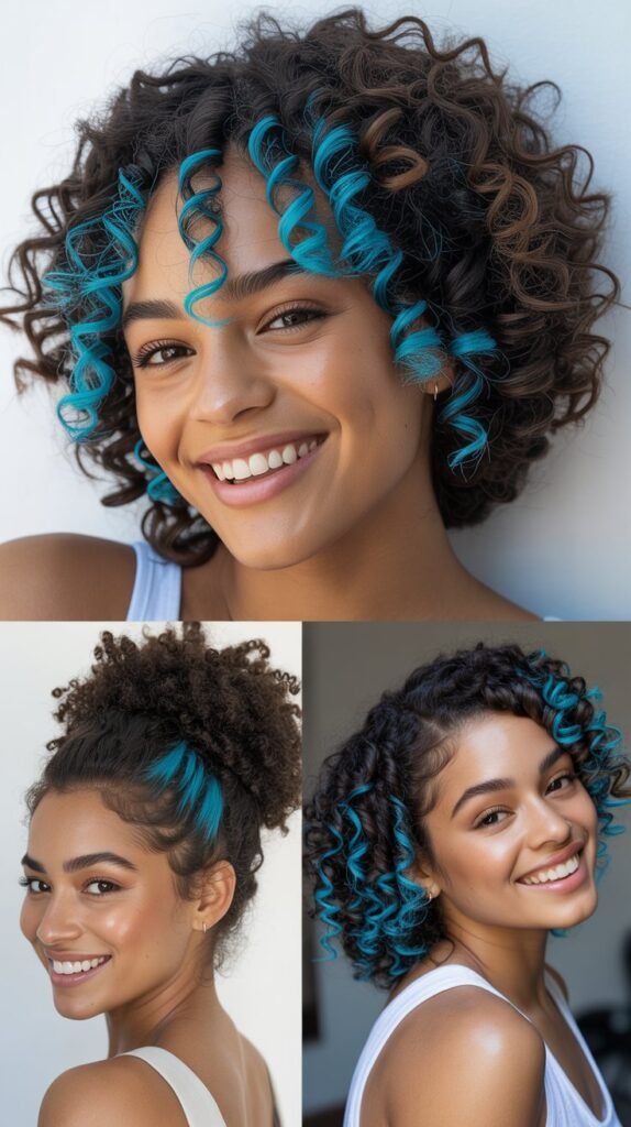  Cyan Blue Money Pieces on Coily Hair