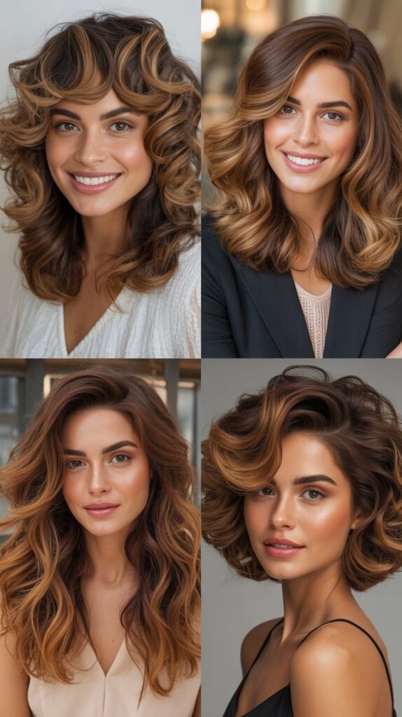. Caramel Highlights on Voluminous Styles