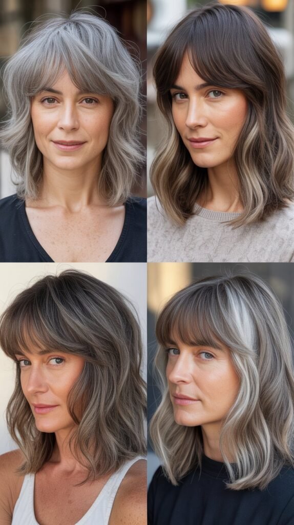 Piecey Baby Bangs With Dimensional Salt-And-Pepper Medium Cut