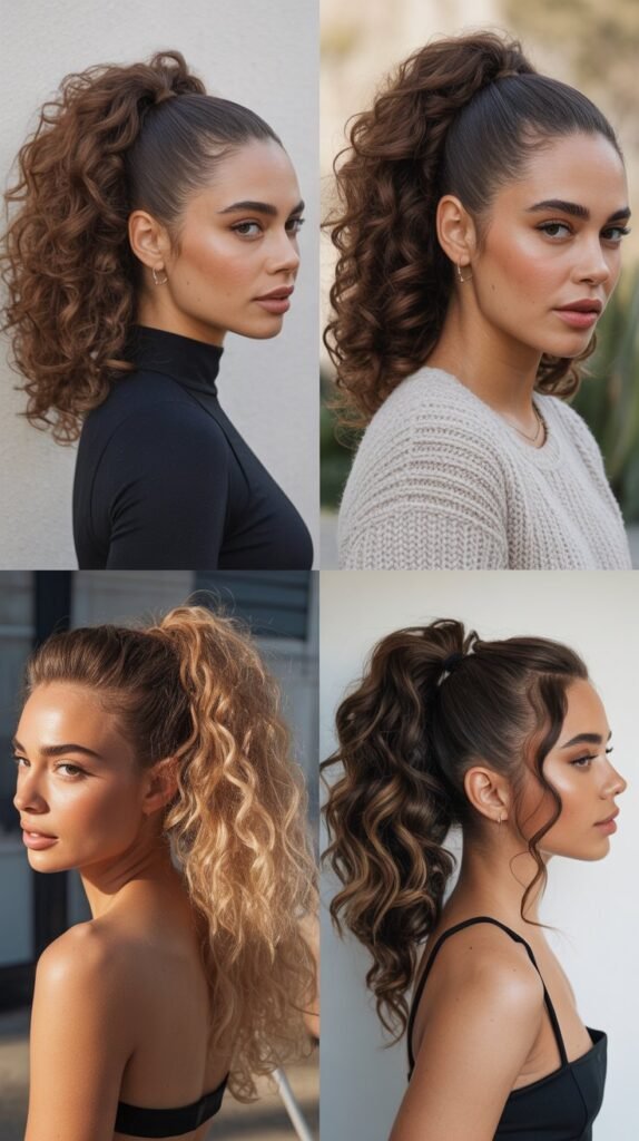 Voluminous High Ponytail with Curly Ends