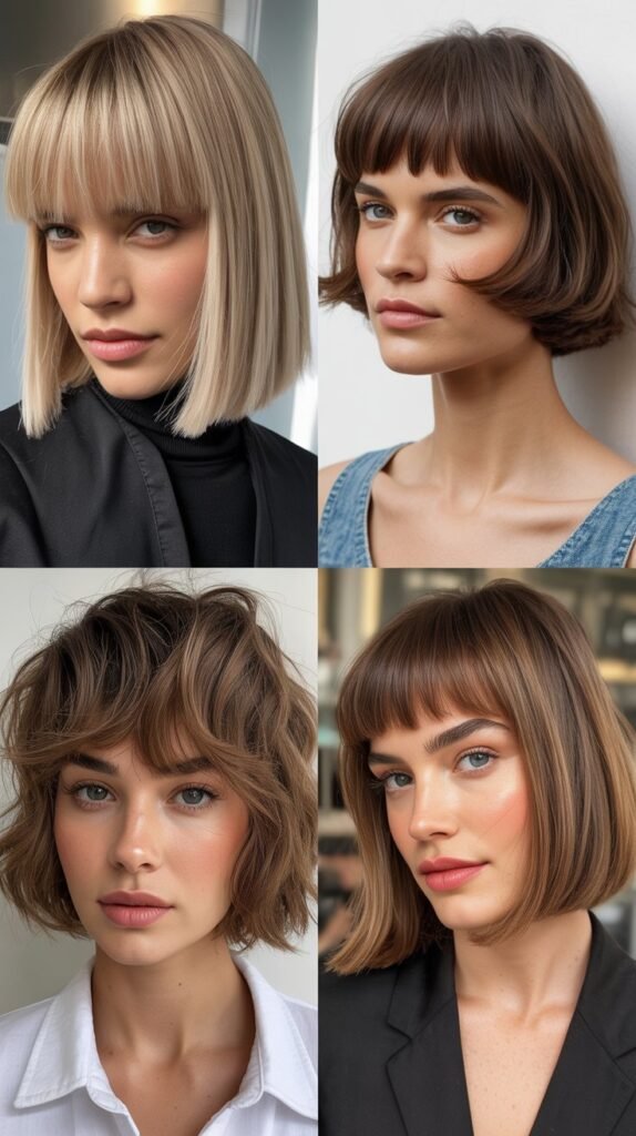 Blunt Angled Bob With Curtain Bangs