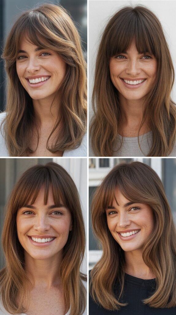 Low-Maintenance Long Bang Styles