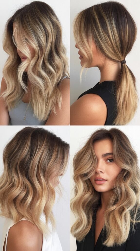 Cool Blonde Balayage with Dark Roots
