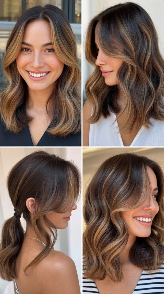 Caramel Highlights on Shoulder-Length Hair