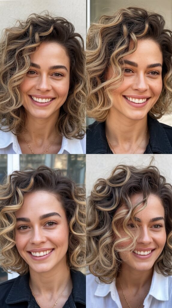  Beige Blonde Highlights on Loose Curly Shag