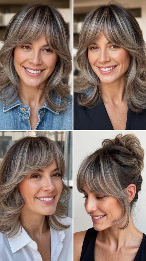 Peek-a-Boo Bangs With Streaked Gray Layers