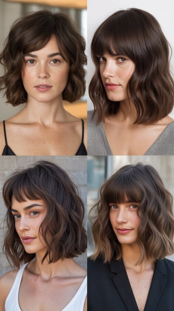 Textured Lob With Long Curtain Bangs