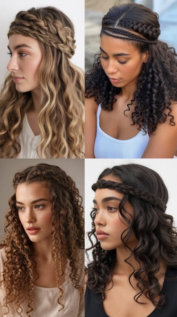  Braided Headband with Cascading Curls