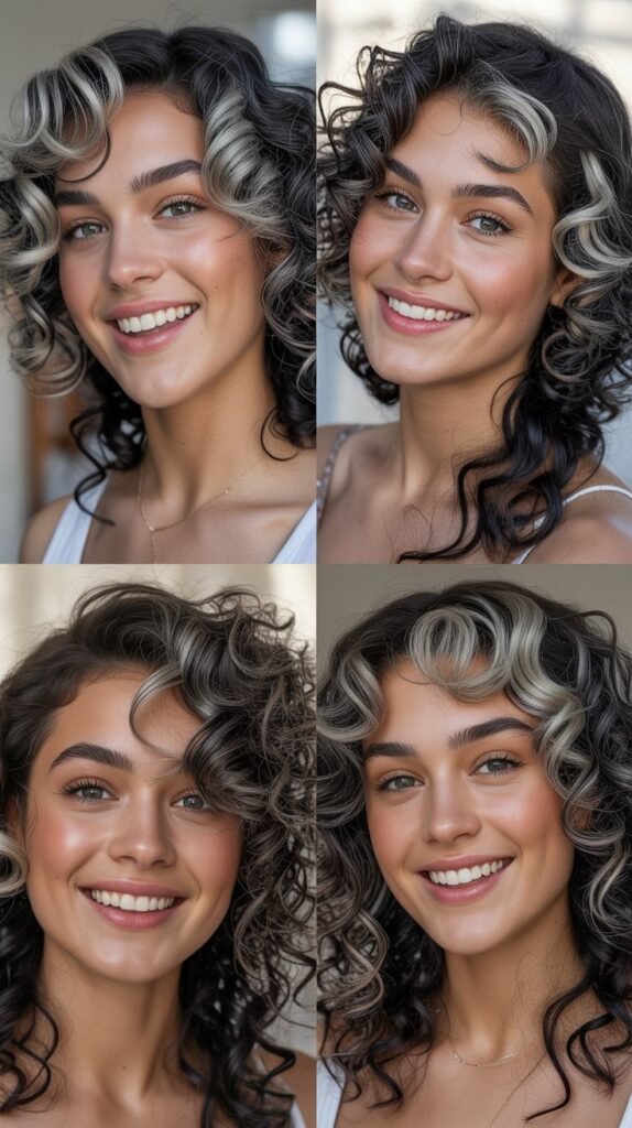 Silver Gray Highlights on Black Curls