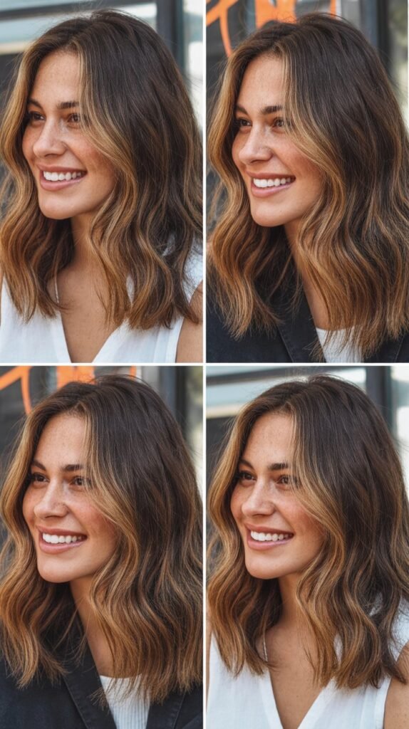  Caramel Highlights on Shoulder-Length Hair