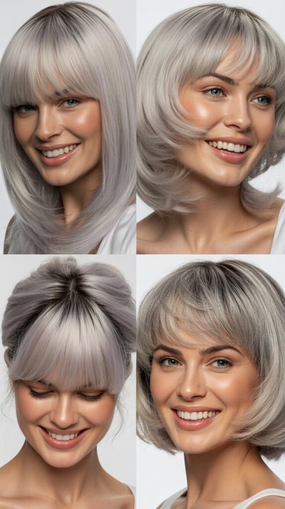 Blunt Bangs With Sleek Platinum Gray
