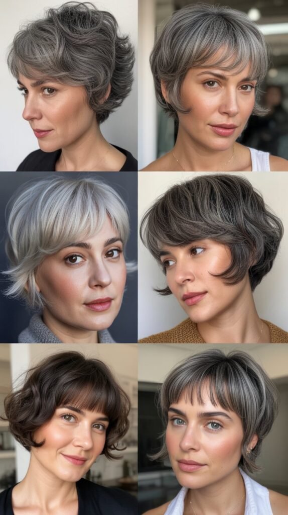  Curtain Bangs with Gray Pixie Bob