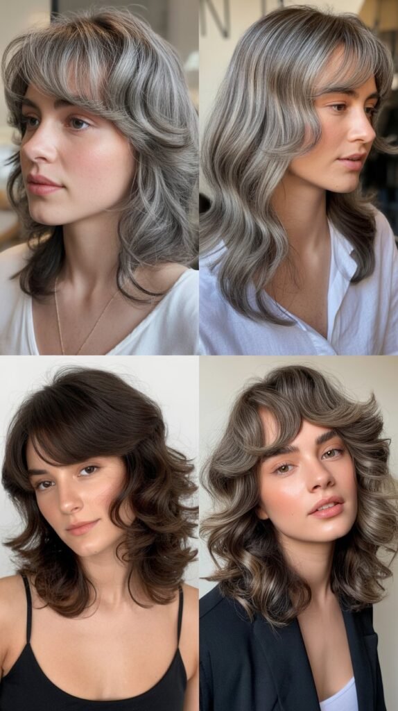 Side-Swept Bangs with Gray Medium Waves