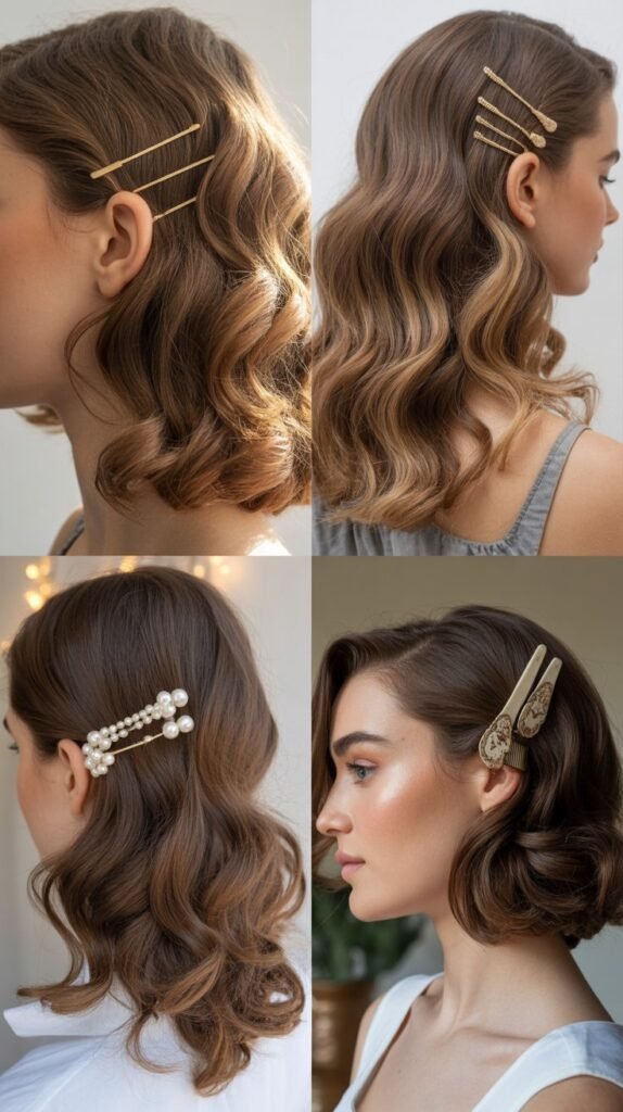  Loose Side Swept Curls with Pins