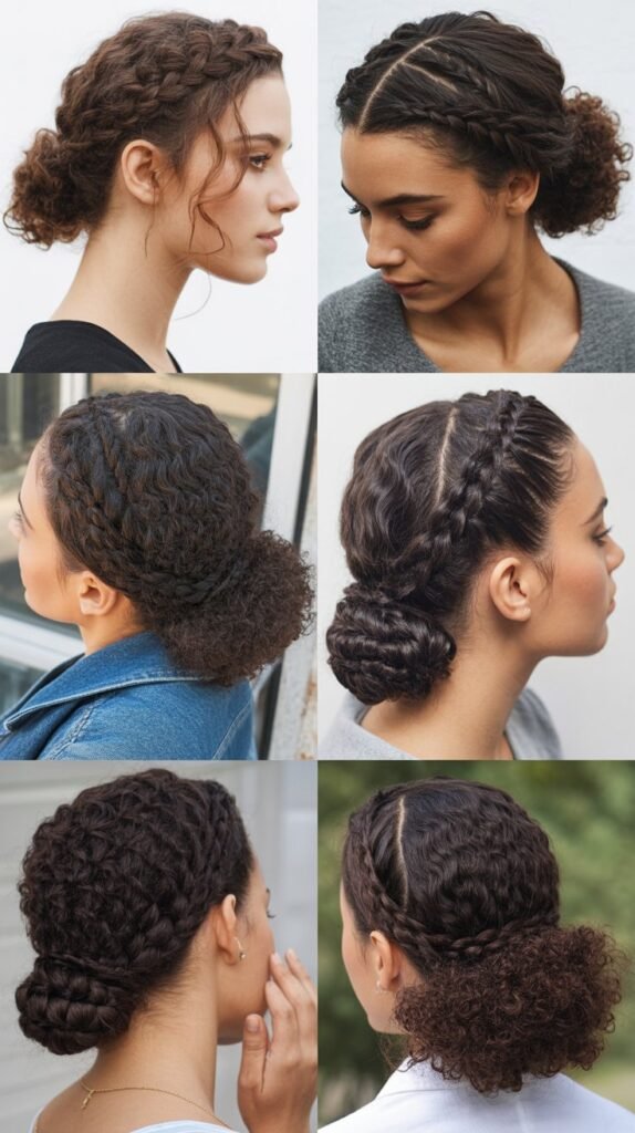 Braided Crown with Low Curly Bun