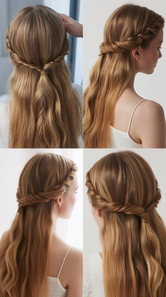  Half-Up Twisted Crown with Cathedral Length