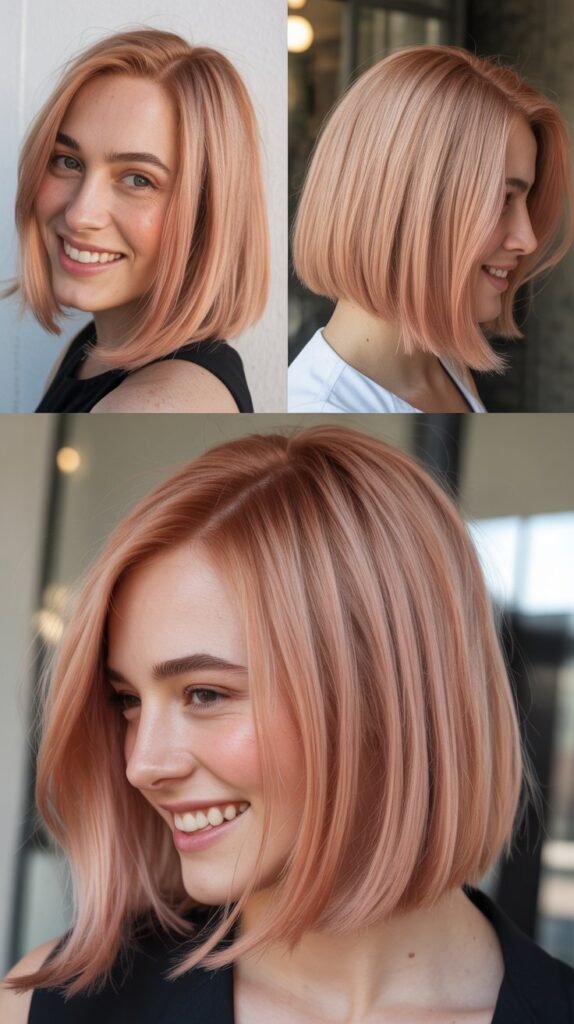 Blunt Lob With Rose Gold Color