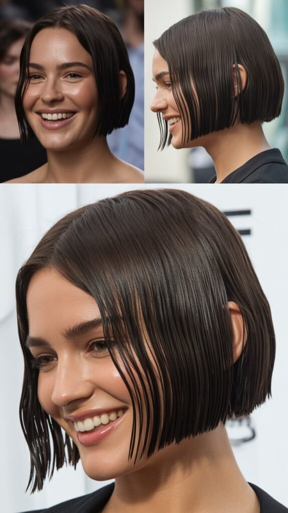 Blunt Bob With Wet-Look Styling