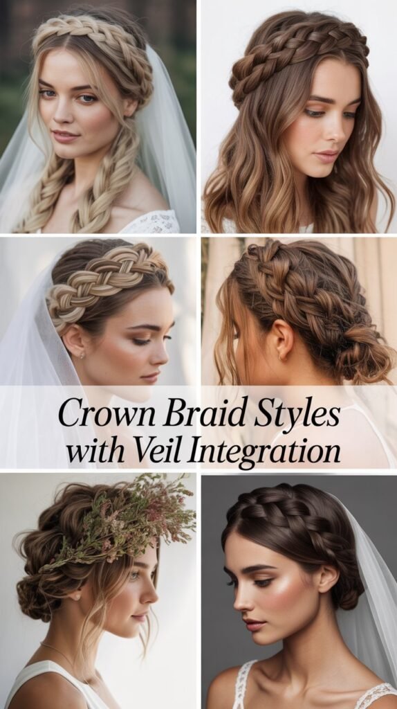 Crown Braid Styles With Veil Integration