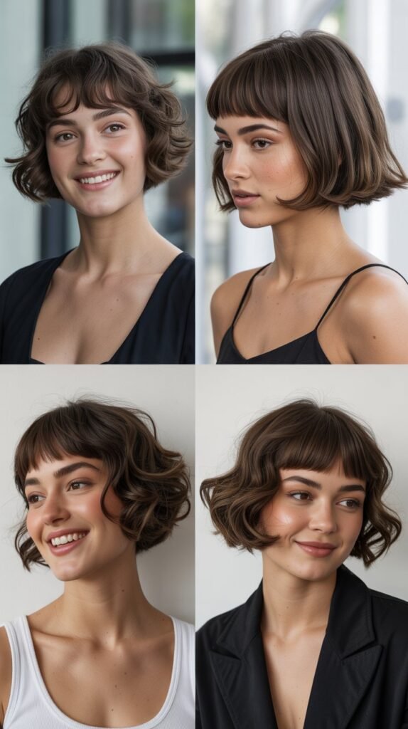  Wispy Side-Swept Bangs With Layered A-Line Bob: Directional Flow