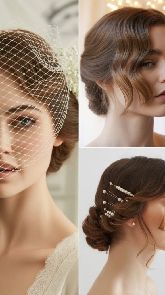 Vintage Pin Curls with Birdcage Veil