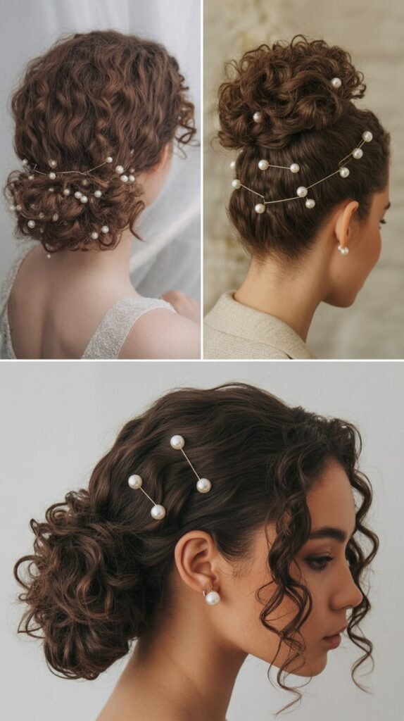 Curly Updo with Pearl Pins
