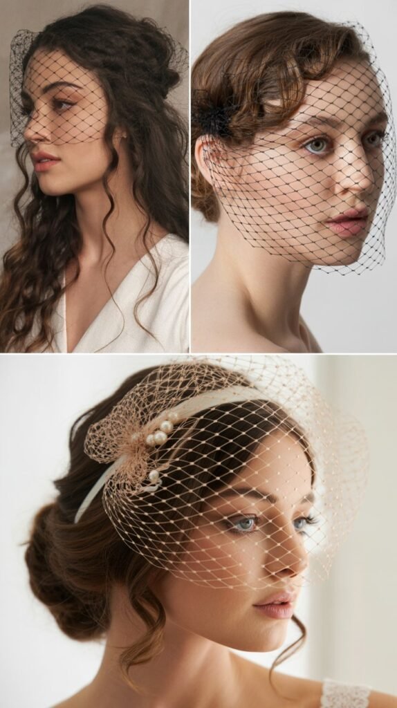  Zigzag Part with Birdcage Veil
