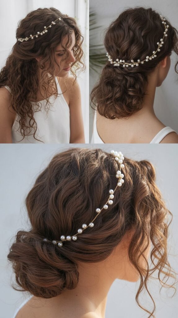 Loose Curls with Pearl Hair Vine