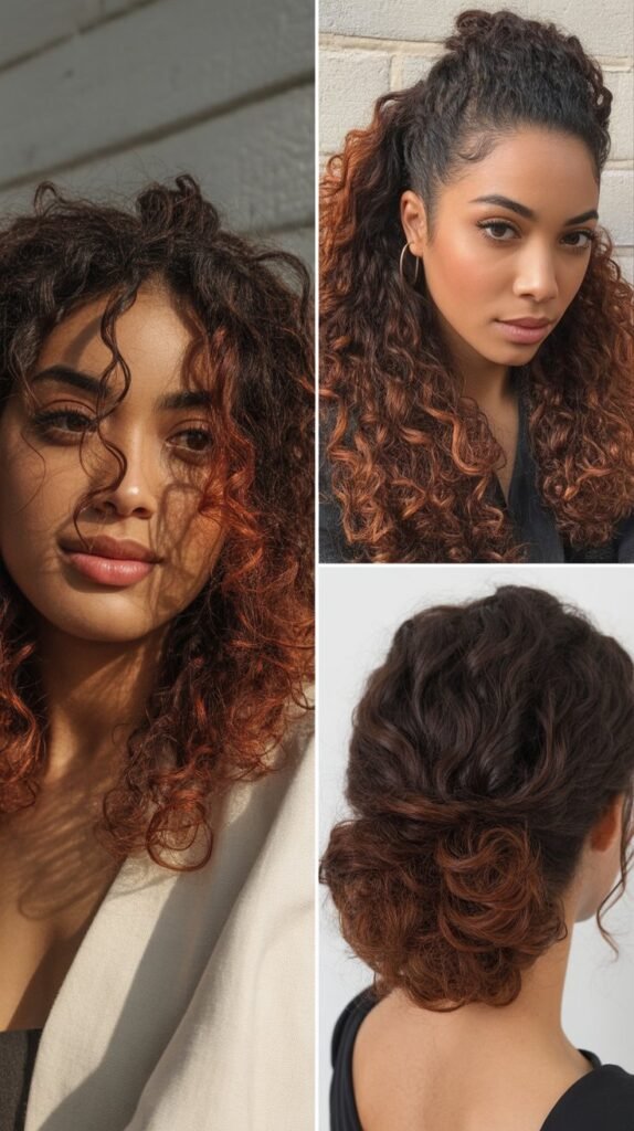 Cinnamon Spice Highlights on Dark Curls
