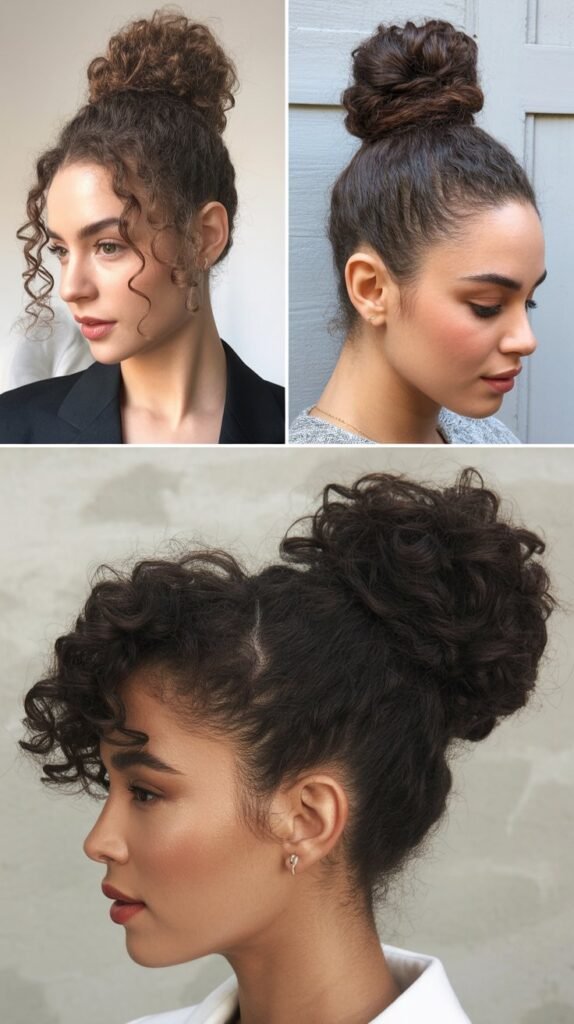  Elegant High Bun with Curly Texture