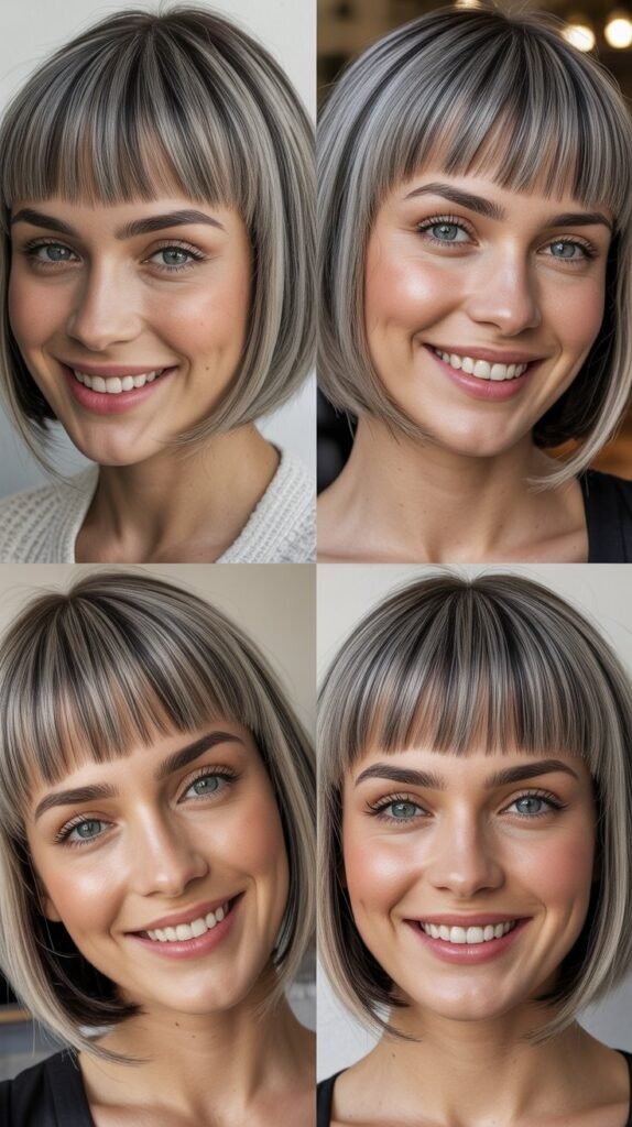 Blunt Baby Bangs With Gray Sleek Bob