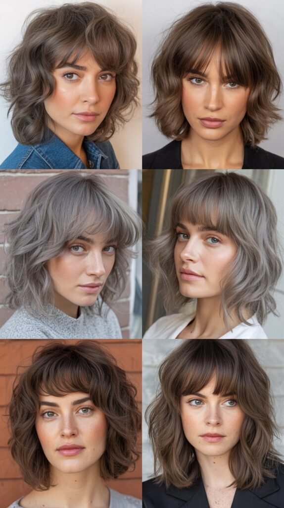 Piecey Full Bangs With Dimensional Pewter Medium Waves