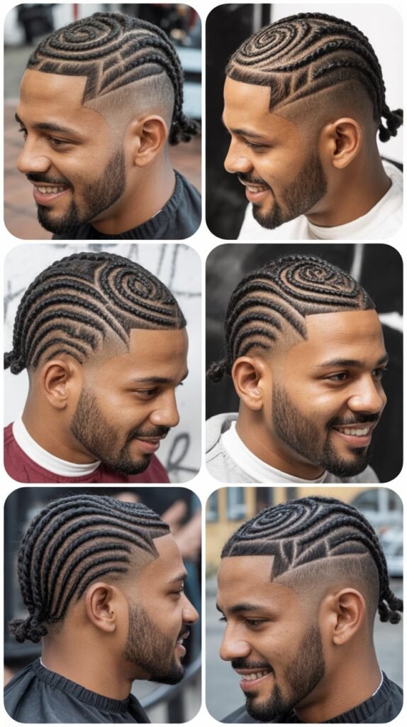 Burst Fade With Circular Cornrow Pattern