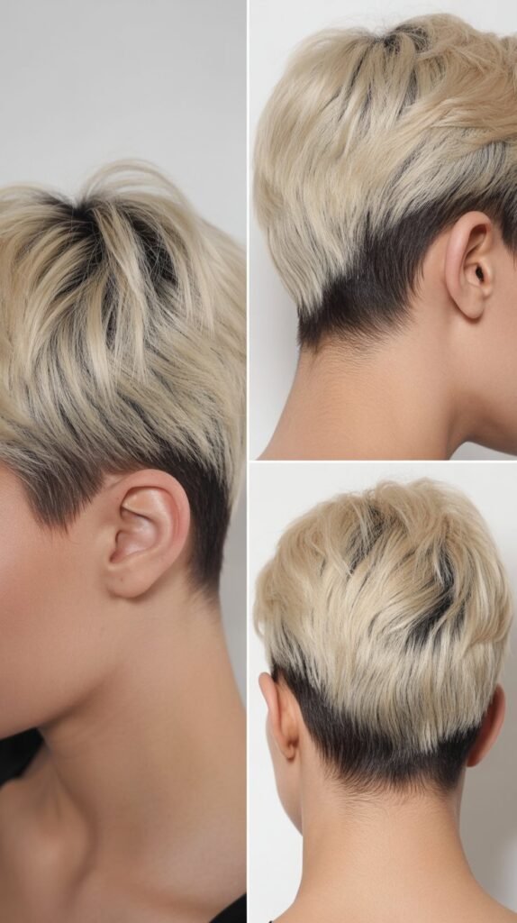 Blonde Pixie With Dark Undercut Roots