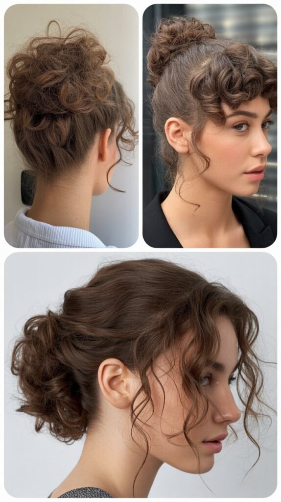 Loose Curly Updo with Wispy Pieces