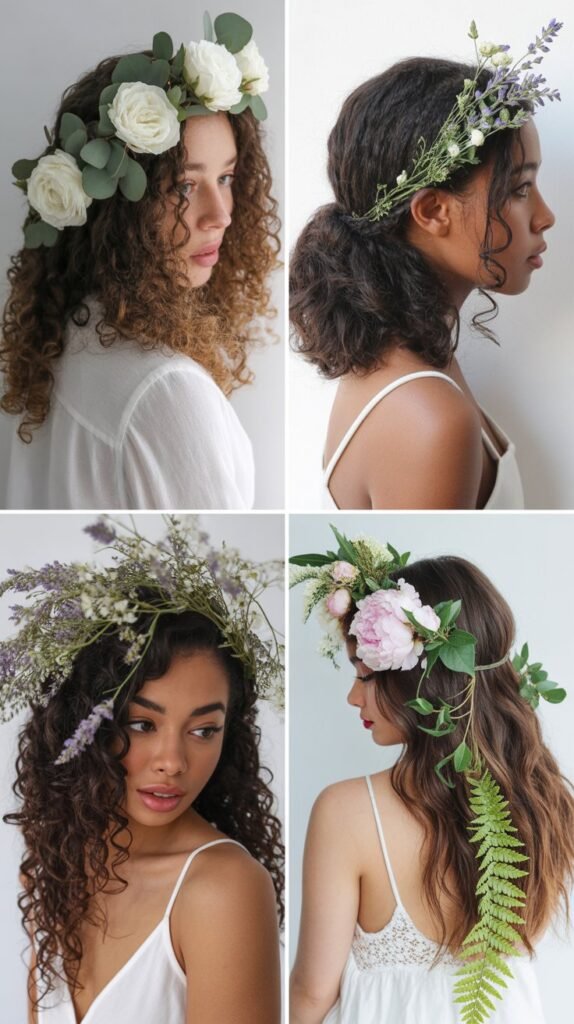 Cascading Curls with Floral Crown