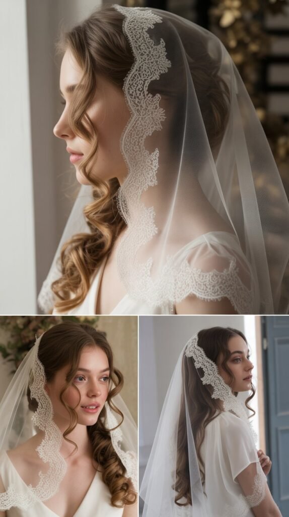Romantic Side Curls with Mantilla Veil