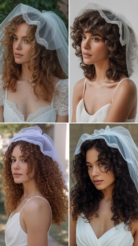 Voluminous Curls with Chapel Veil